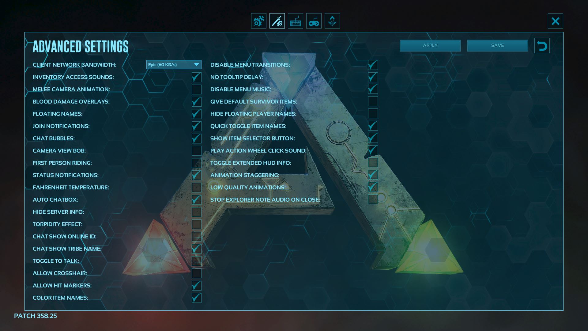 Game Advanced Settings Menu